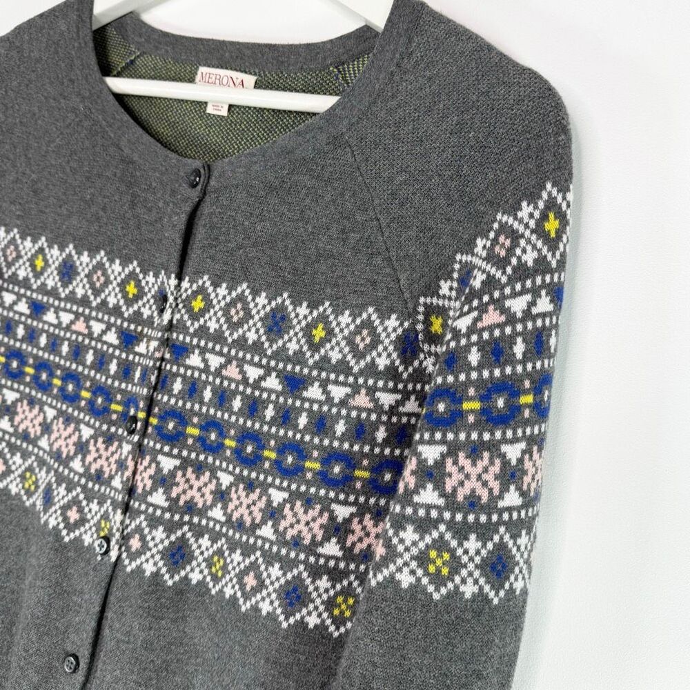 Merona Vintage Y2K Gray Fair Isle Button Up Cardigan Super Soft - US Women’s Siz